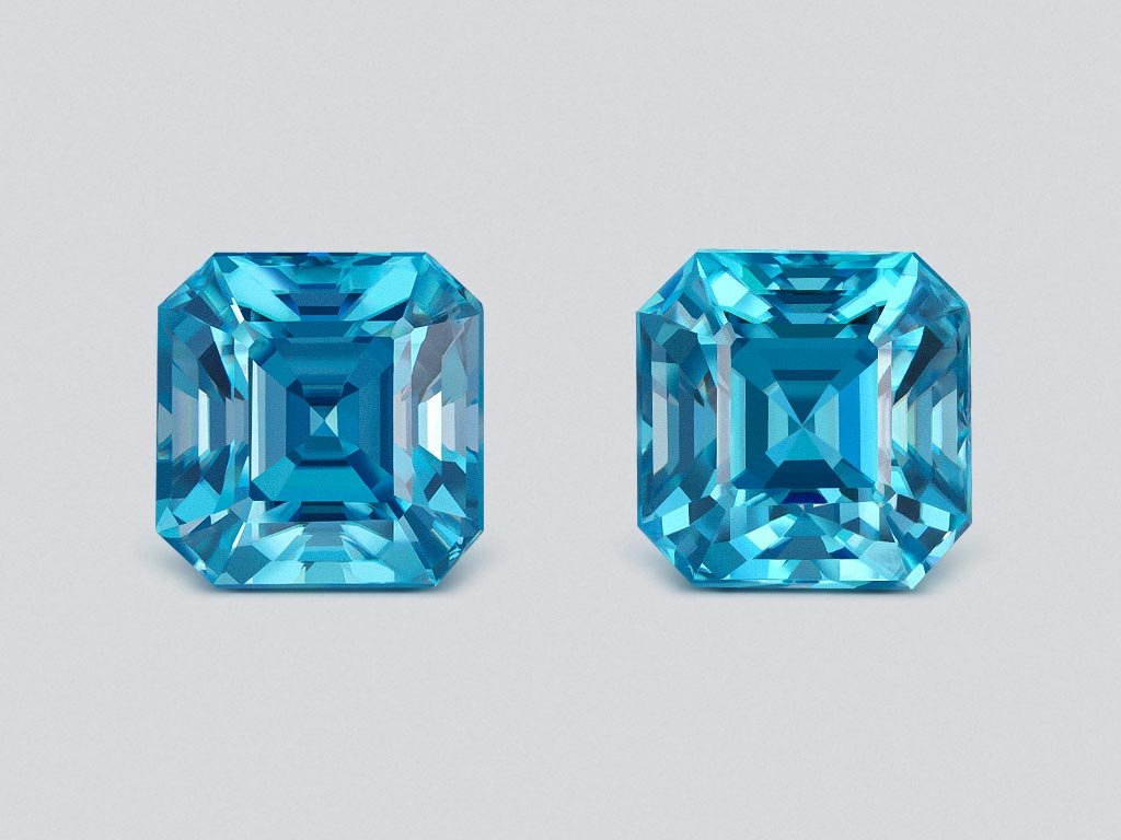 Pair of blue zircons asscher cut  6.51carats, Cambodia Image №1