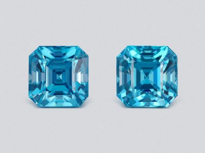 Pair of blue zircons asscher cut  6.51carats, Cambodia photo