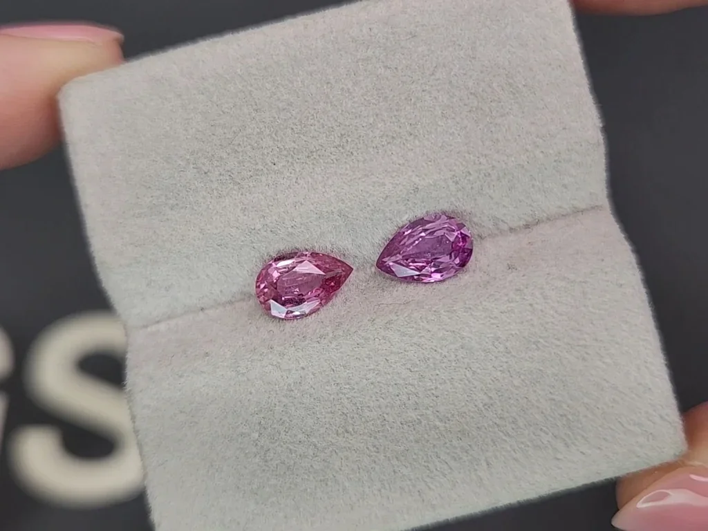 Contrasting pair of unheated pink and purple pear cut sapphires 1.87caratst, Madagascar Image №4