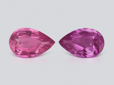 Contrasting pair of unheated pink and purple pear cut sapphires 1.87caratst, Madagascar photo