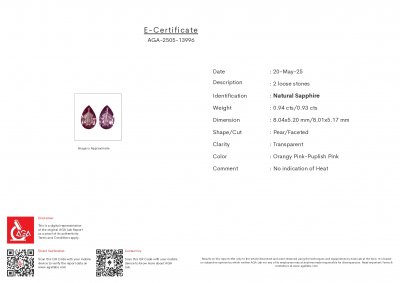 Certificate Contrasting pair of unheated pink and purple pear cut sapphires 1.87caratst, Madagascar
