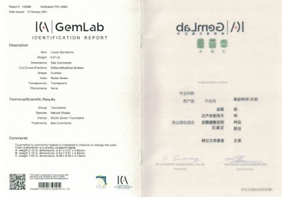 Certificate Set of mint green tourmalines 6.07 ct, Afghanistan