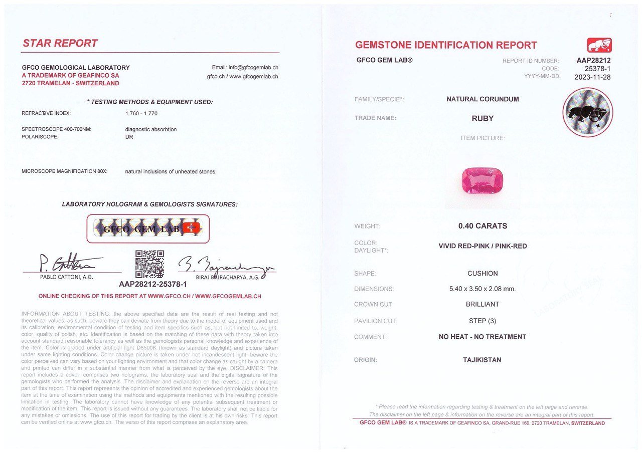 Rare untreated Pamir ruby in cushion cut 0.40 ct, Tajikistan  Image №4