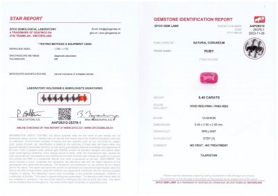 Certificate Rare untreated Pamir ruby in cushion cut 0.40 ct, Tajikistan 