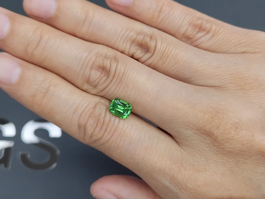 Intense Green tsavorite garnet in cushion cut 1.65 carats, Tanzania Image №2