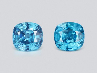 Pair of blue zircons  cushion cut 6.73 carats, Cambodia photo