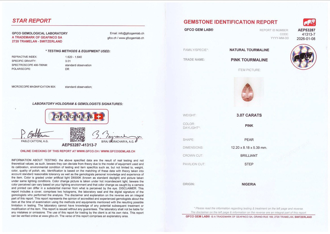 Contrasting pair of aquamarine and tourmaline pear cut 5.93 carats, Mozambique, Nigeria Image №6