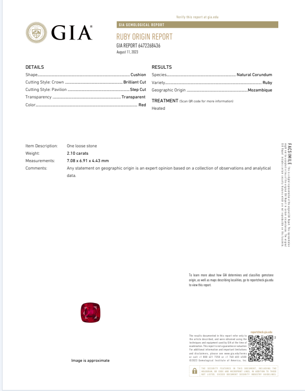 Pigeon blood red ruby in cushion shape 2.10 ct, Mozambique Image №4