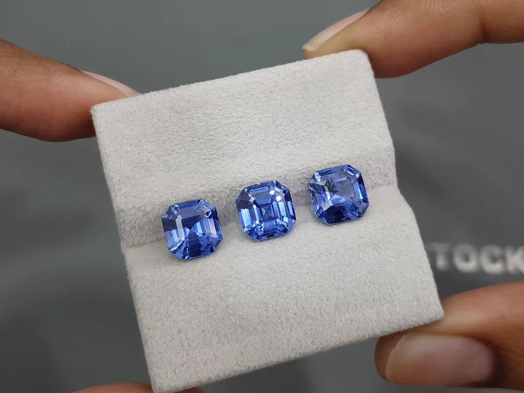 Set of blue Cornflower sapphires, octagon cut, 9.11 carats, Sri Lanka Image №3