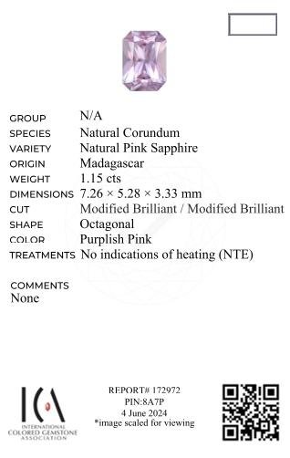Unheated baby pink sapphire in radiant cut 1.15 carats, Madagascar Image №6