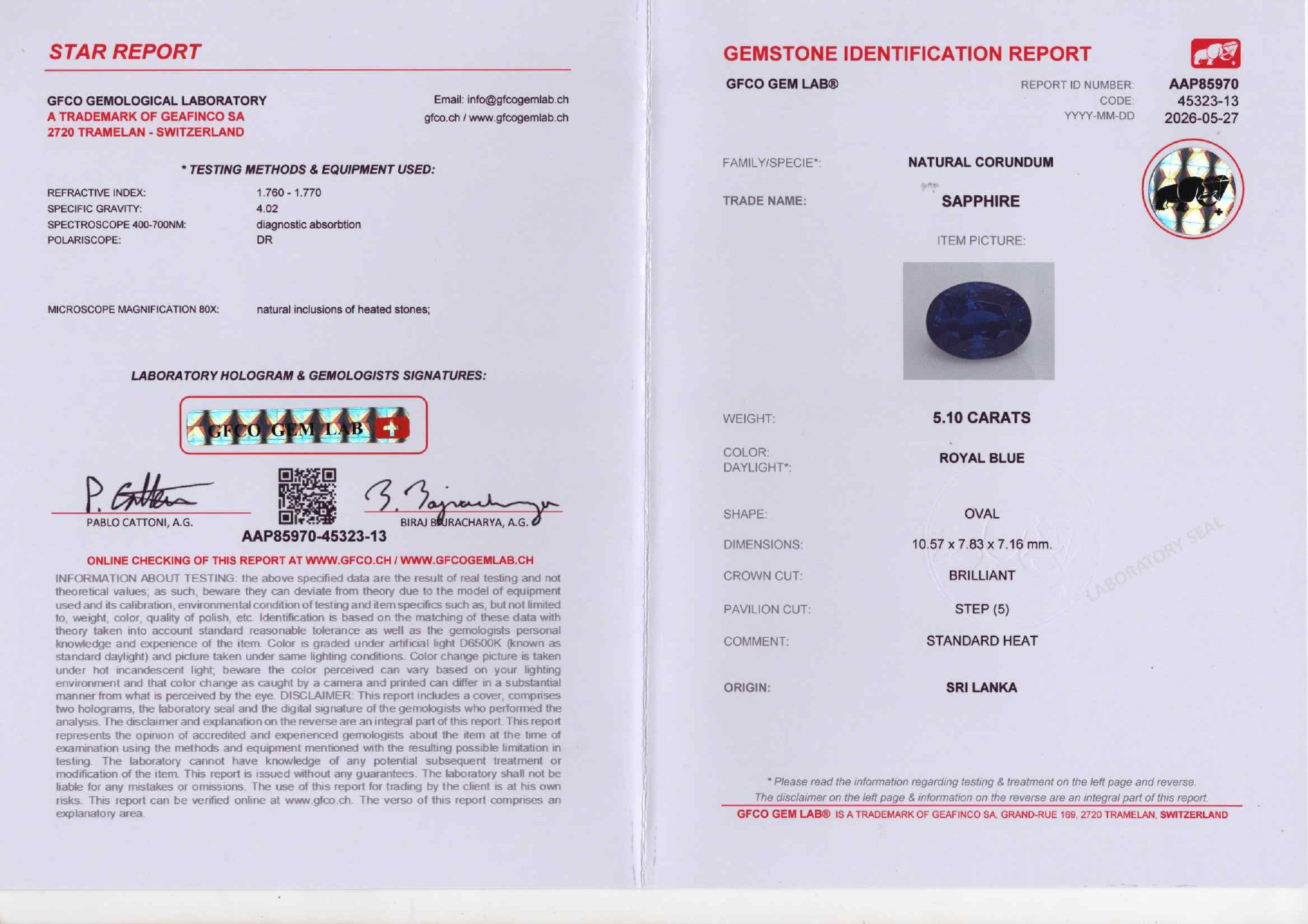 Royal Blue sapphire in oval cut  5.10 carats, Sri Lanka Image №6