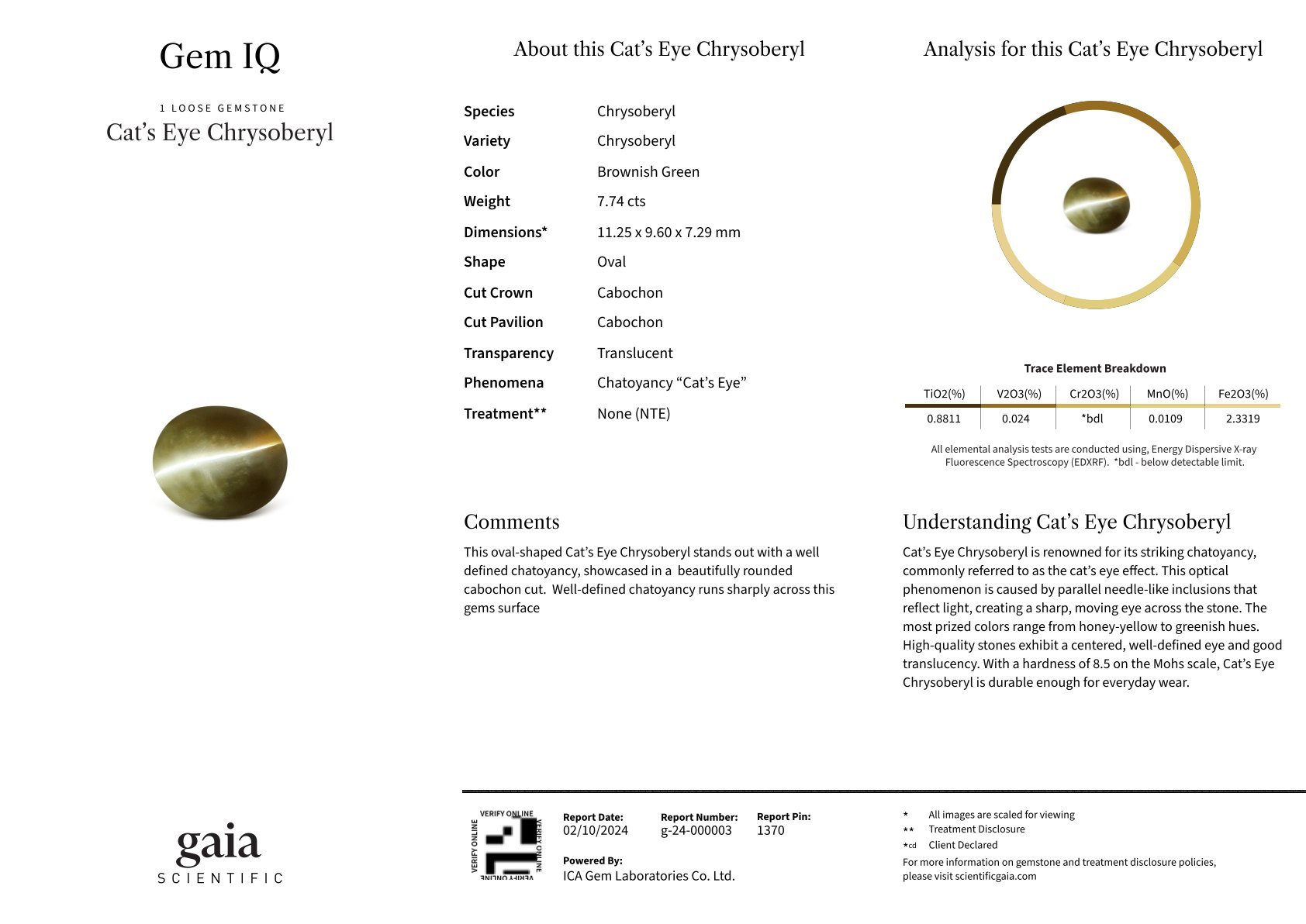 Cat's eye chrysoberyl in cabochon cut 7.74 carats, Sri Lanka Image №6