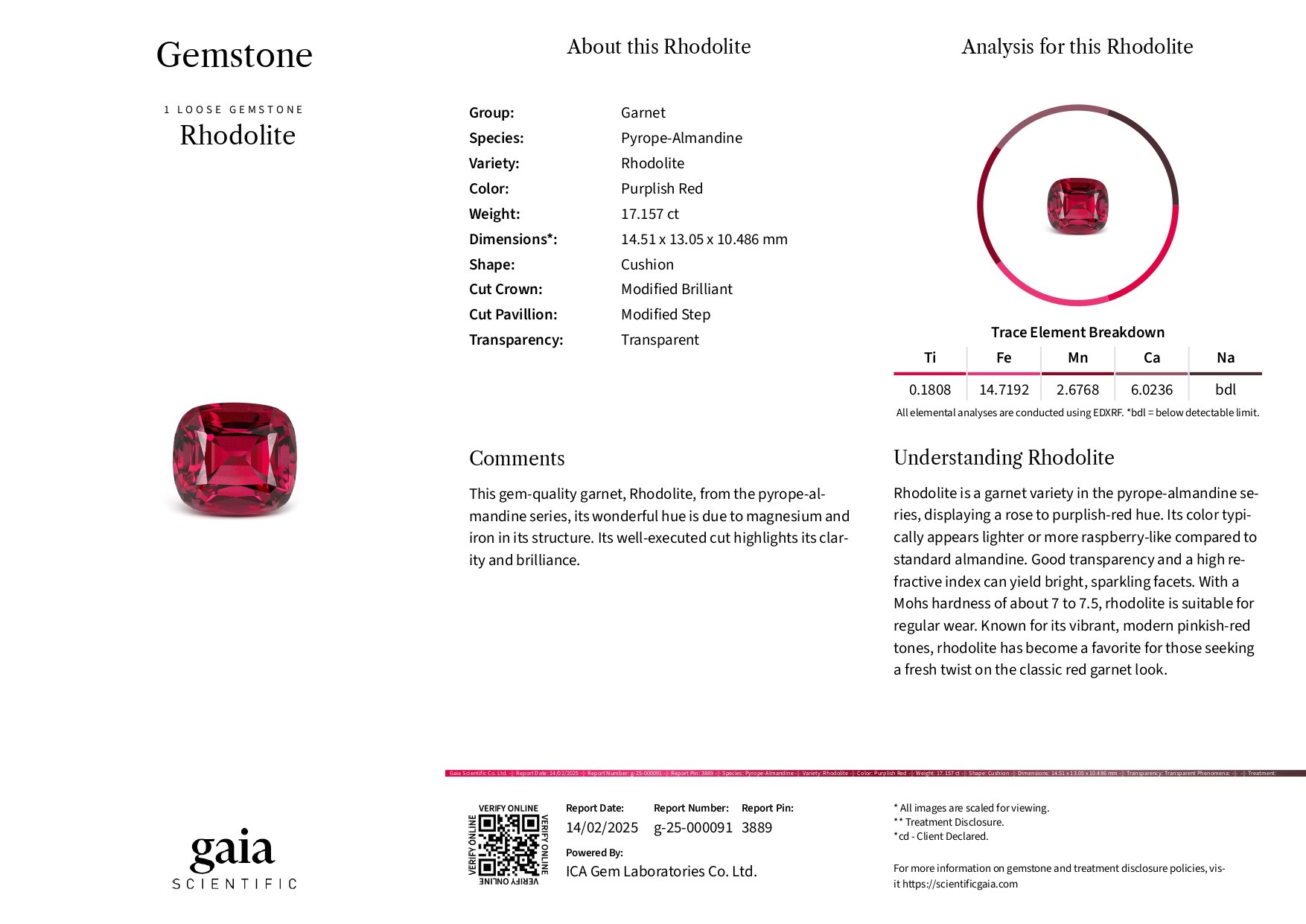 Garnet rhodolite cushion cut 17.16 carats, Tanzania Image №5