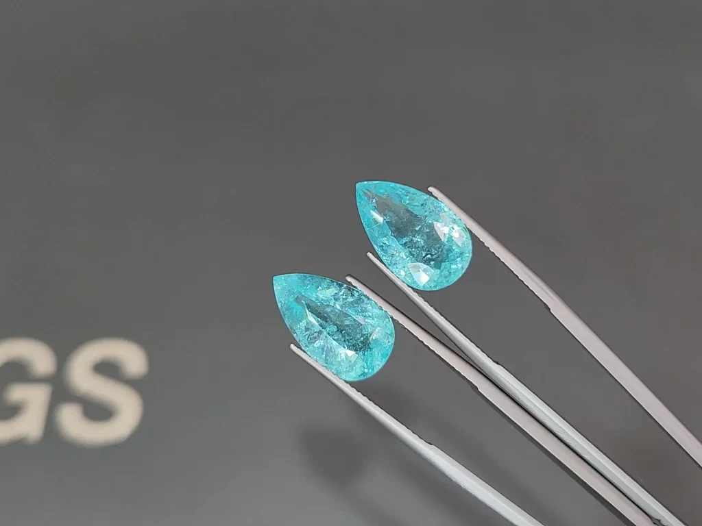 Pair of neon Paraiba tourmalines pear cut 13.44 carats, Mozambique Image №3