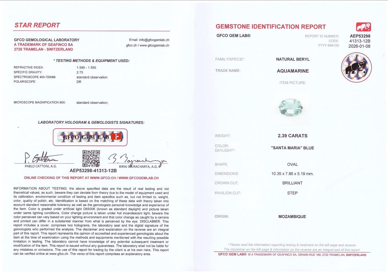 Contrasting pair of aquamarine and tourmaline oval cut 5.47 carats, Mozambique, Nigeria Image №5