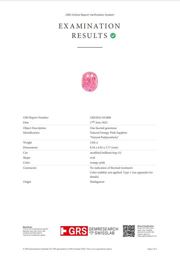 Unheated oval cut Padparadscha sapphire 3,08 ct, Madagascar, GRS Image №5