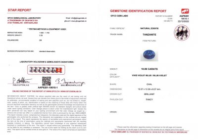 Certificate Intense oval cut tanzanite 10.90 ct