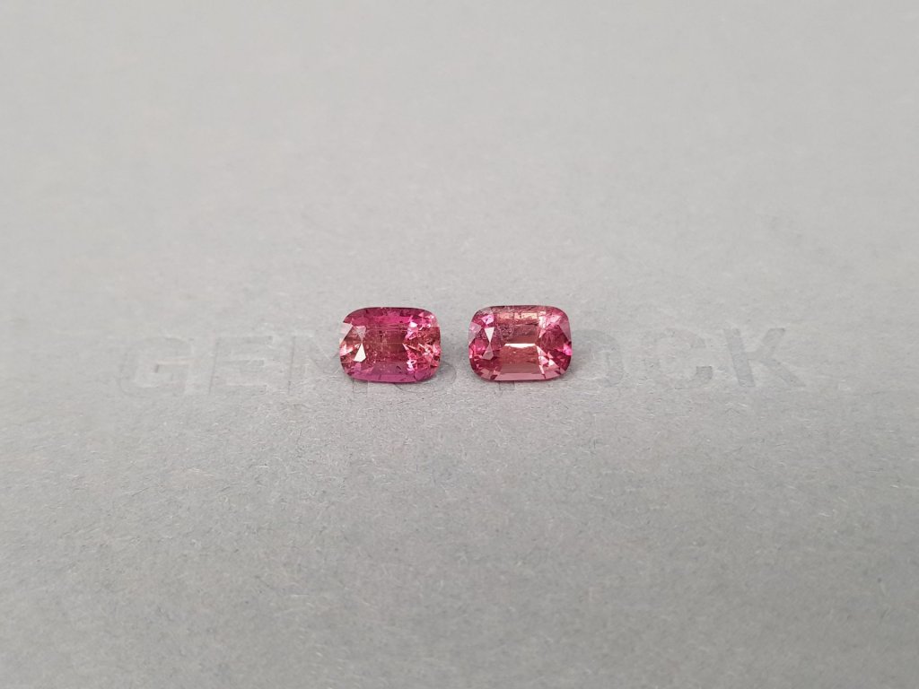 Pair of intense orange-pink tourmalines in cushion cut 2.38 ct, Africa Image №2