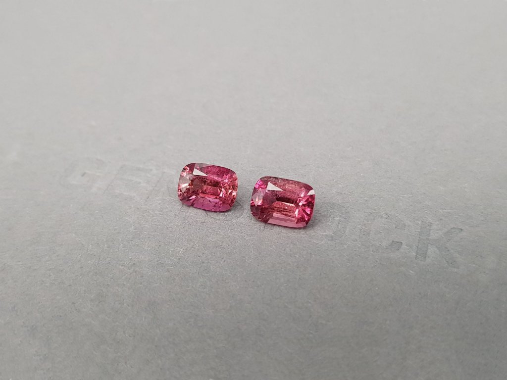 Pair of intense orange-pink tourmalines in cushion cut 2.38 ct, Africa Image №4