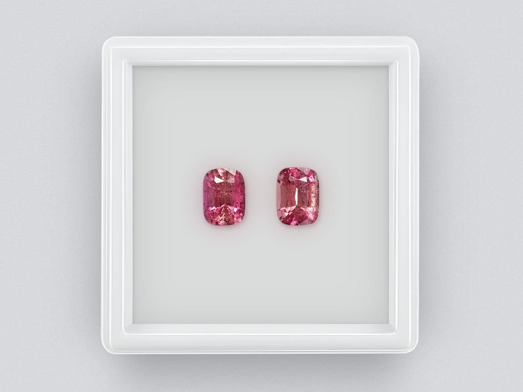 Pair of intense orange-pink tourmalines in cushion cut 2.38 ct, Africa Image №1