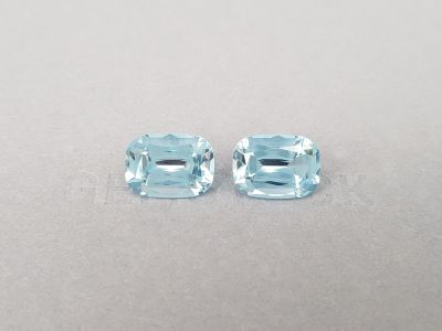 Pair of large cushion-cut blue aquamarines 13.39 ct photo