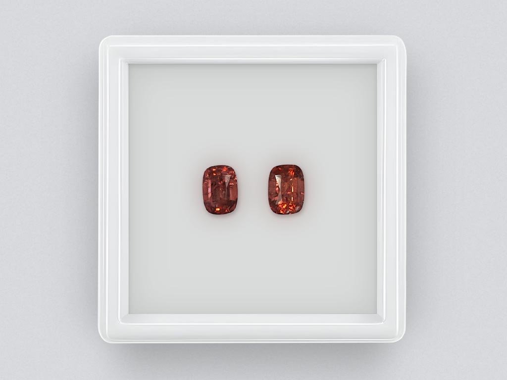 Pair of Red-Orange Cushion Cut Rubellites 2.10 Card Image №1