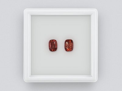 Pair of Red-Orange Cushion Cut Rubellites 2.10 Card photo