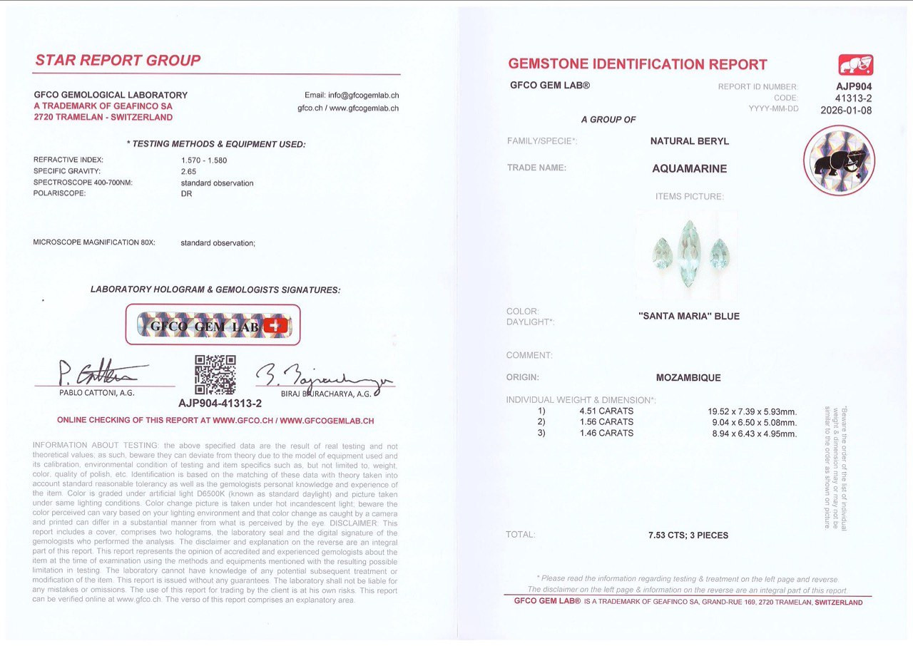Set of aquamarines Santa Maria pear and marquise cut  7.53 carats, Mozambique Image №6