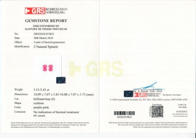 Certificate Pair of pink spinels 6.94 ct