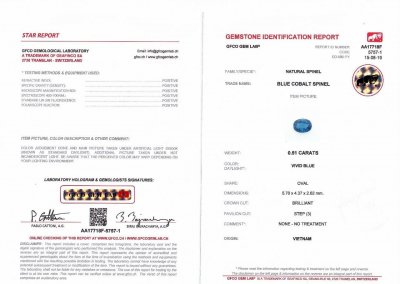 Certificate Extremely rare cobalt spinel 0.51 ct, Vietnam, Lotus