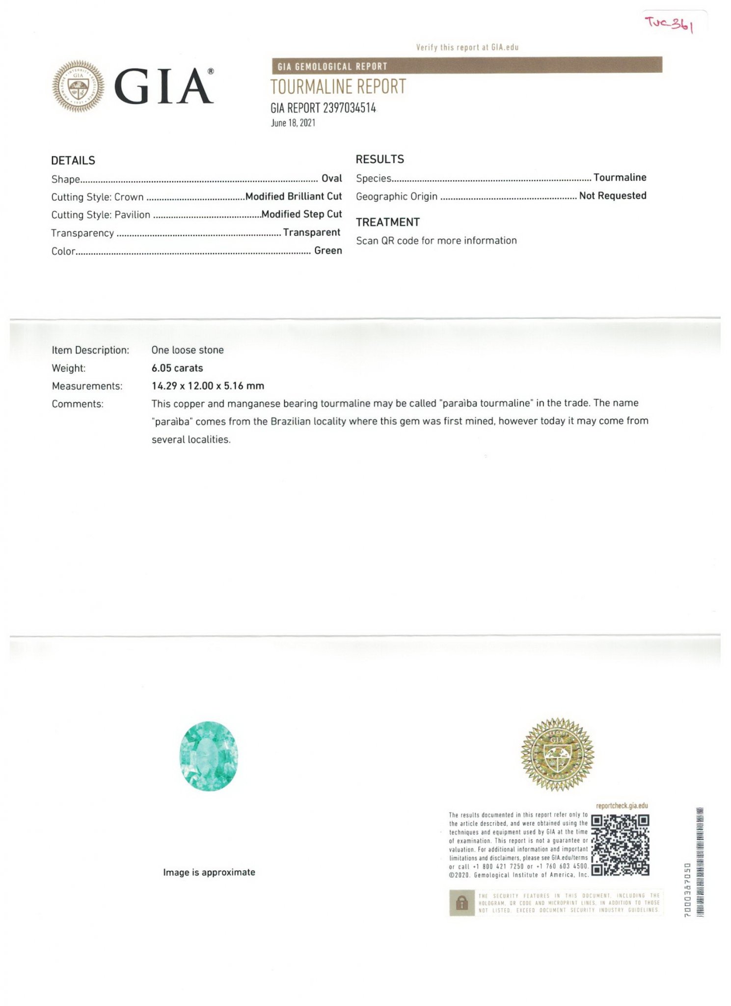 Paraiba tourmaline, 6.05 ct oval cut, Mozambique, GIA Image №4