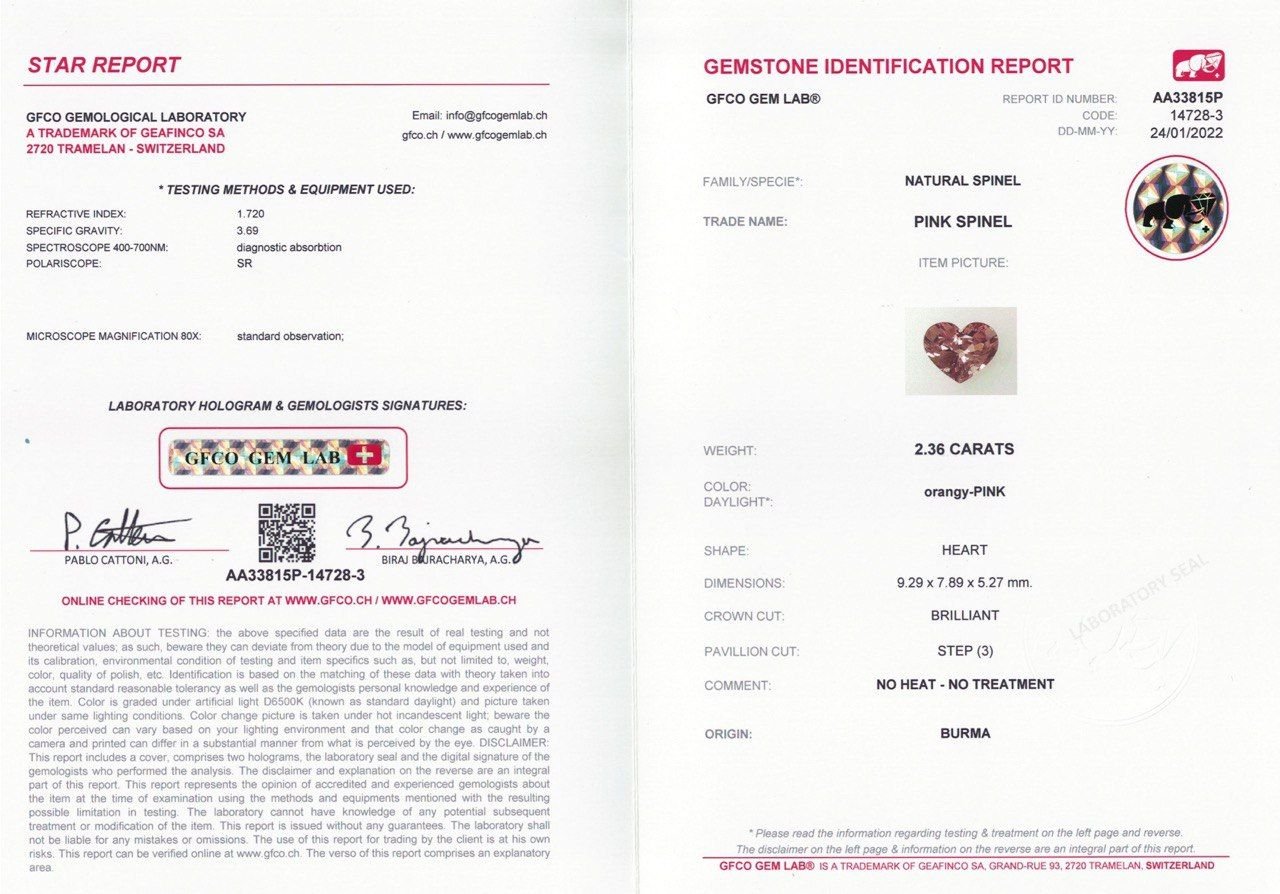 Pink spinel with orange tone in heart shape 2.36 ct, Burma Image №5
