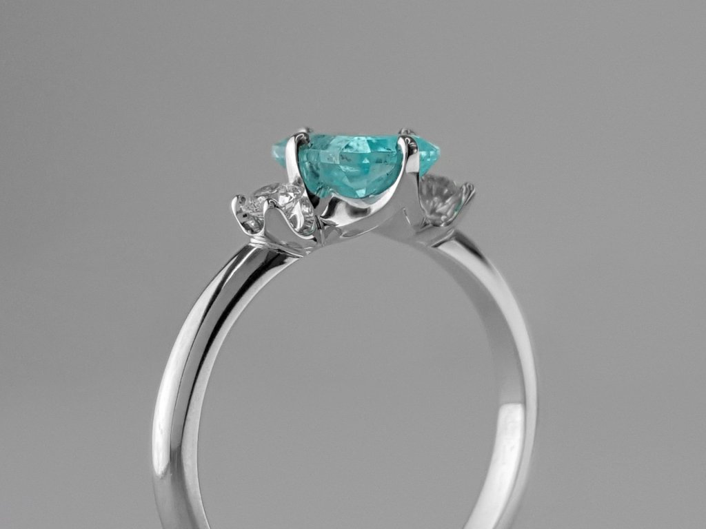 Ring with Paraiba tourmaline 1.00 ct  and diamonds in 18K white gold Image №4