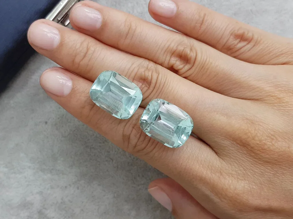 Pair of cushion cut aquamarines 34.45 carats, Mozambique Image №2