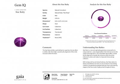 Certificate Unheated cabochon-cut star ruby in pinkish-red color 4.04 carats