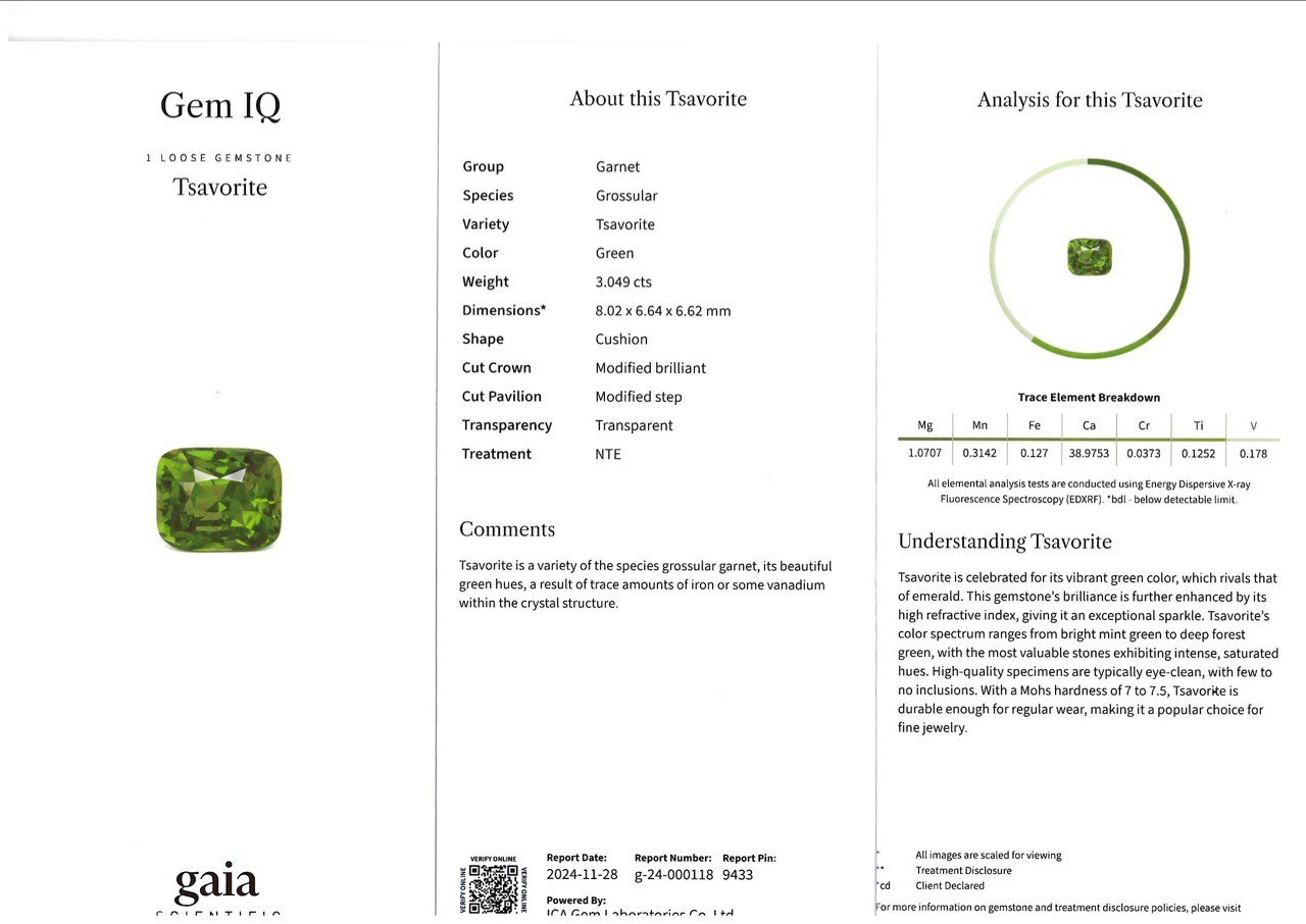 Green tsavorite garnet cushion cut 3.01 carats, Tanzania Image №6
