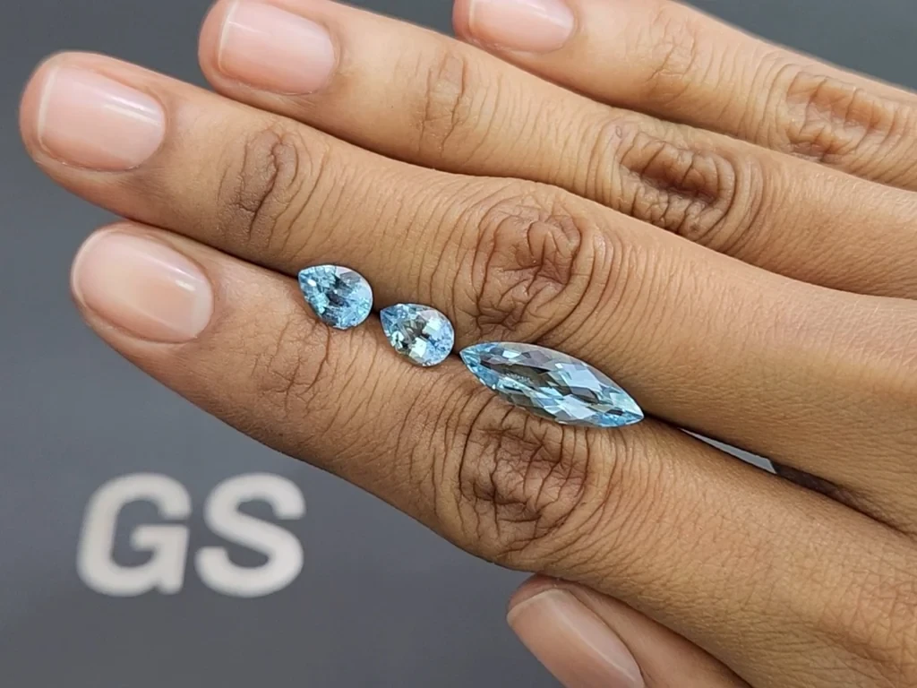 Set of aquamarines Santa Maria pear and marquise cut 5.27 carats, Mozambique Image №2