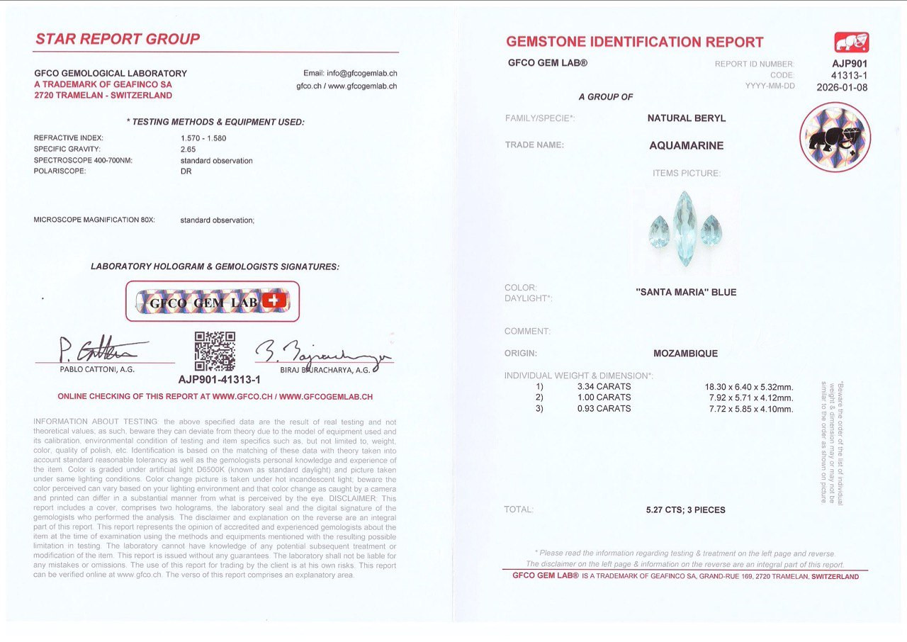 Set of aquamarines Santa Maria pear and marquise cut 5.27 carats, Mozambique Image №6