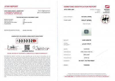 Certificate Cushion cut steel spinel 4.99 ct, Tanzania