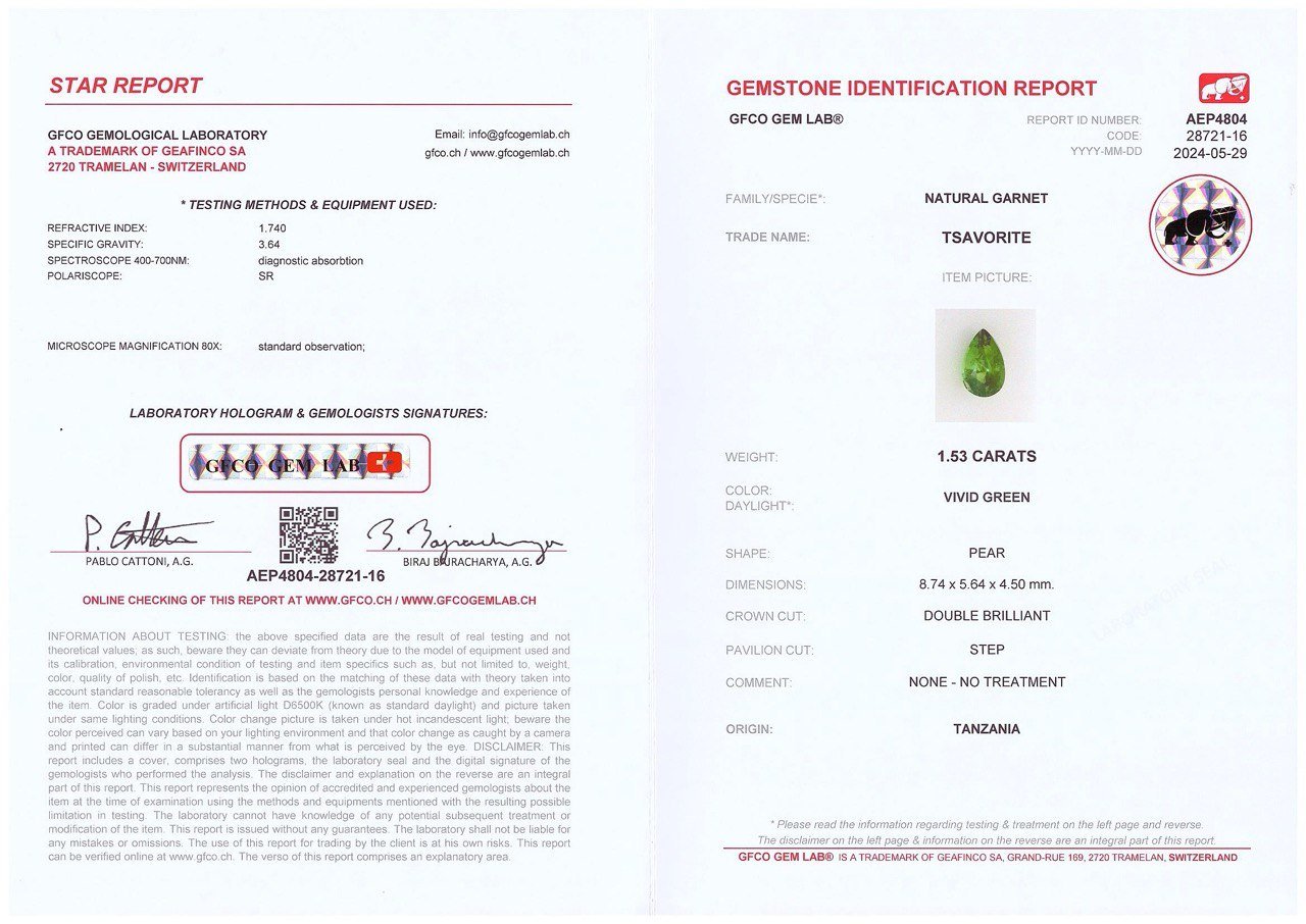 Unique pair of pink Mahenge spinel and vivid green pear-cut tsavorite 3.08 carats Image №6
