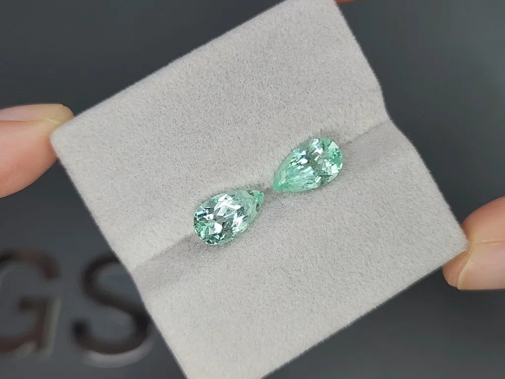 Pair of blue-green tourmalines Paraiba in pear cut 3.23 carats, Mozambique  Image №4