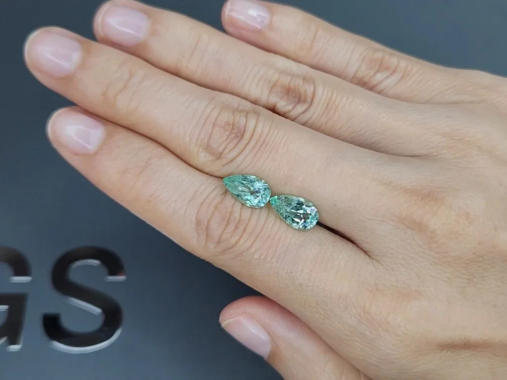 Pair of blue-green tourmalines Paraiba in pear cut 3.23 carats, Mozambique  Image №2