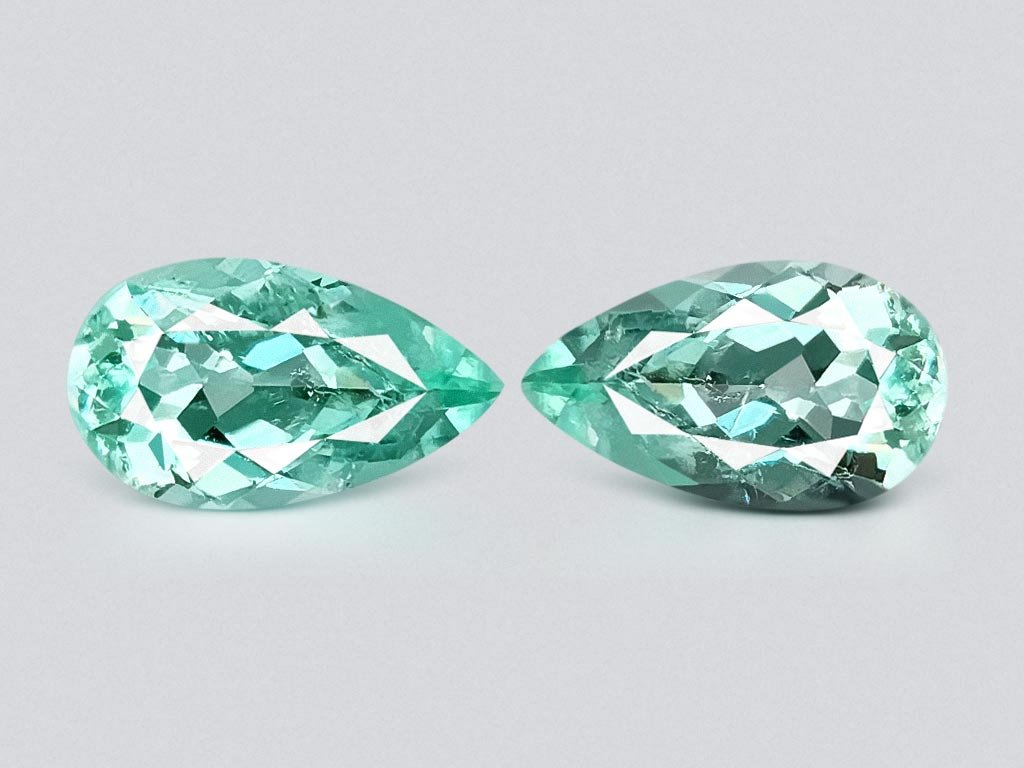 Pair of blue-green tourmalines Paraiba in pear cut 3.23 carats, Mozambique  Image №1