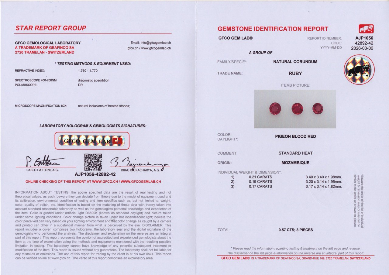 Set of rubies Pigeon Blood Red round cut 0.57 carats, Mozambique Image №4