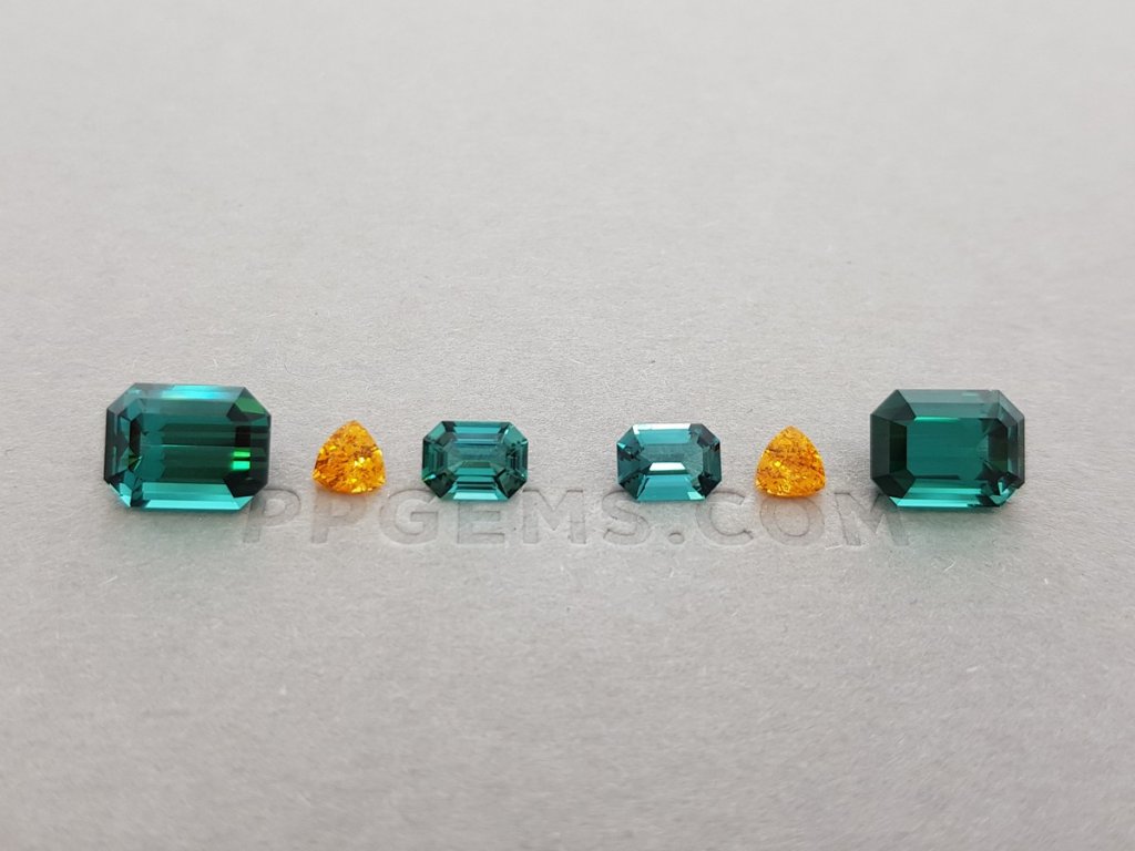 Unusual and bright set of spessartines and indigolites 9.09 ct Image №4