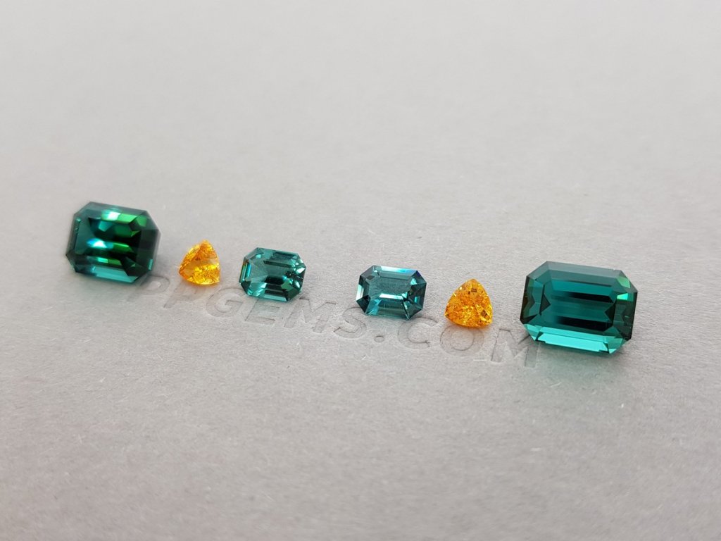 Unusual and bright set of spessartines and indigolites 9.09 ct Image №2