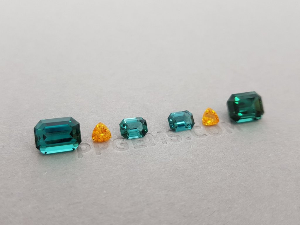Unusual and bright set of spessartines and indigolites 9.09 ct Image №3