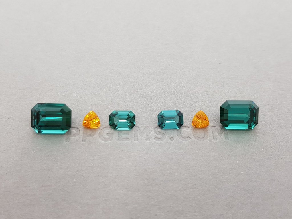 Unusual and bright set of spessartines and indigolites 9.09 ct Image №1
