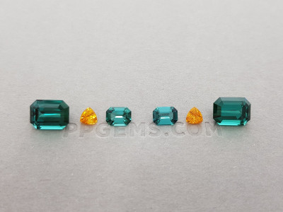 Unusual and bright set of spessartines and indigolites 9.09 ct photo
