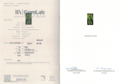 Certificate Large Verdelite from Madagascar 22.56 ct, ICA